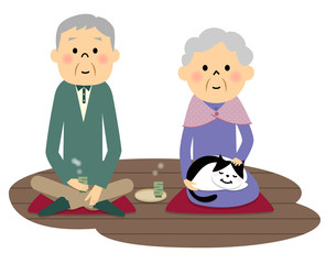 シニア夫婦　縁側