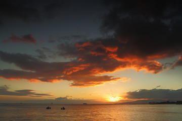 Beautiful sunset from Waikiki Beach Oahu, Hawaii