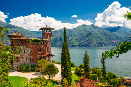 Lake Como, Italy, Europe. Villa was used for film scene in movie James Bond