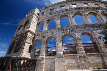 Obraz premium Ancient Roman Amphitheater and Church in Pula, Istria, Croatia