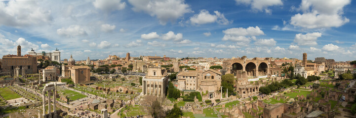 Fototapeta premium Panorama of the ruin field of the Forum Romanum
