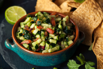 Raw Homemade Cucumber Pico De Gallo Salsa