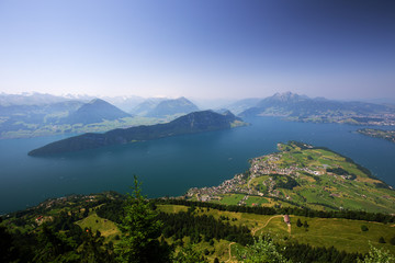 Fototapeta na wymiar Beautiful view to Lucerne lake (Vierwaldstattersee ) and mountain Pilatus from Rigi, Swiss Alps, Central Switzerland
