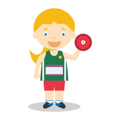 Sports cartoon vector illustrations: Discus Throw (female)