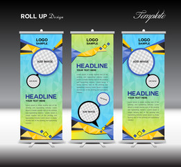 Blue and yellow Roll Up Banner template vector illustration