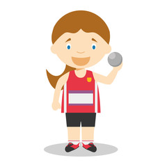Sports cartoon vector illustrations: Shot Put (female)