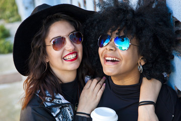 girls smiling on the street