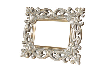 Silver gold carved picture frame isolated over white with clipping path.