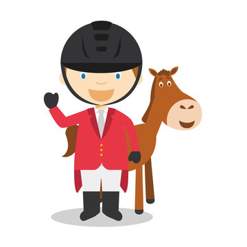 Sports cartoon vector illustrations: Equestrian Jumping