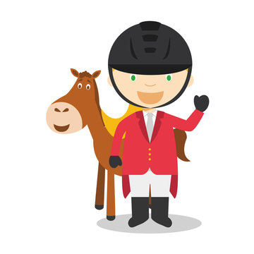 Sports cartoon vector illustrations: Equestrian Jumping (female)