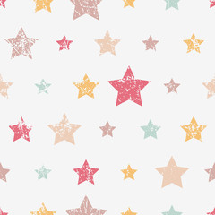 Vector seamless childish pattern with stars. Grunge style, shabby street art imitation. Vintage old paper texture. - 108581247