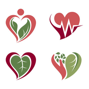 Nature Heart Love Health Care Symbol Icon Set