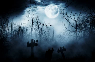 Wandaufkleber Friedhof Silhouette Halloween Zusammenfassung Hintergrund. © Dark Illusion