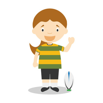 Sports cartoon vector illustrations: Rugby (female)