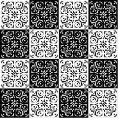 Hand drawing seamless pattern for tile in black and white colors.