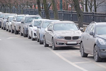 St. Petersburg, Russia - March, 13, 2016: Cars on a parking in St. Petersburg, Russia.