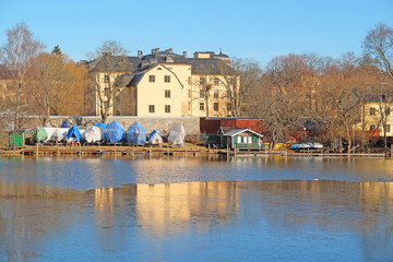 Fototapeta na wymiar Stockholm, Sweden - March, 16, 2016: landscape with the image of Stockholm, Sweden