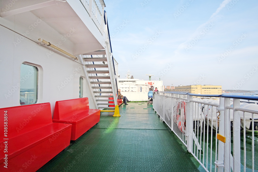 Sticker stockholm, sweden - april, 4, 2016: deck of a cruise ship in stockholm, sweden