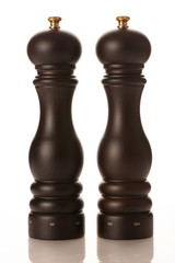 Stylish wooden salt and pepper mill isolated over white