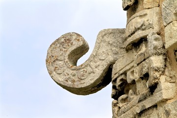 Temple of the wall panels, detailed carvings, Chichen-itza pyramids, macro