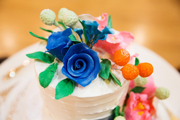 Wedding cake decorated with flowers