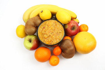 puree in a cup of chopped fresh fruit and whole fruit