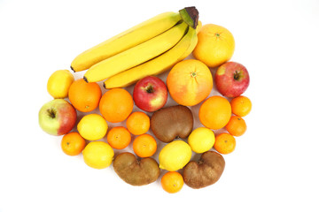 different fruit on white background