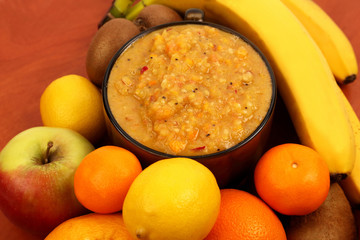 puree in a Cup of chopped fresh fruit and whole fruit