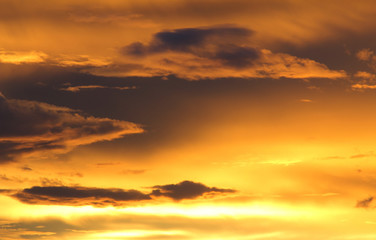 Natural background of the gold color sky and cloud, During the time sunrise and sunset