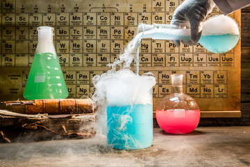 Academic chemical lab with color beakers