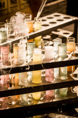 School laboratory with tubes with reagents