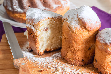 Easter cake with icing sugar and raisins