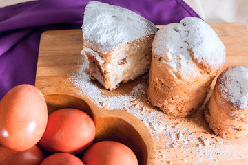 Easter cake with icing sugar and eggs