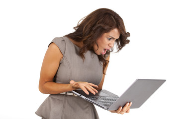 Woman yelling at computer