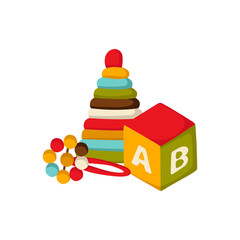 Fototapeta premium Vector background with newborn, children toys
