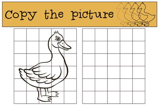 Children games: Copy the picture. Little cute duck smiles.