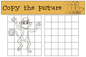 Children games: Copy the picture. Little cute monkey runs and smiles.