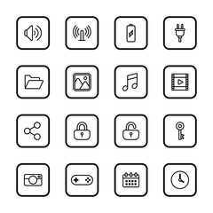 black line web icon set with rounded rectangle frame for web design, user interface (UI), infographic and mobile application (apps)