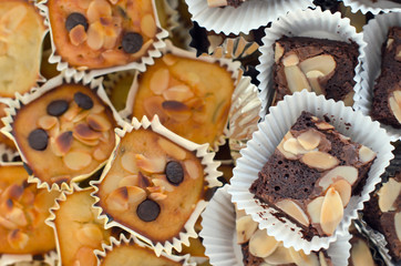 Banana cake and chocolate brownie cake