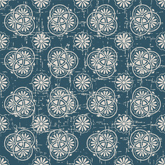 Seamless worn out antique background 129_round line flower