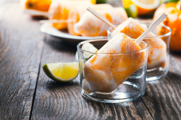 Frozen dessert. Butternut squash popsicle with yoghurt