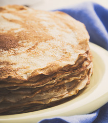 Stack of homemade crepes for brunch or dessert