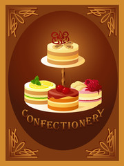 Confectionery – sign with four kinds of cakes