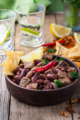  Beef and black bean chili served with corn tortilla chips