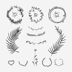 Set of frames and wreaths, tree motifs. It can be used for decoration of your inscription, title. Rustic Style, vector illustration.