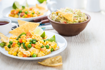 Homemade mexican salad scrambled egg, healthy breakfast