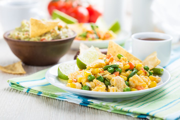 Homemade mexican salad scrambled egg, healthy breakfast