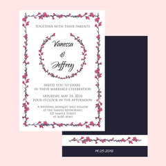 wedding invitation cards decorated with hand drawn flowers