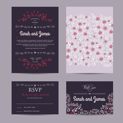Fototapeta na wymiar wedding floral set with invitation and rsvp cards