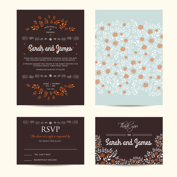 wedding floral set with invitation and rsvp cards